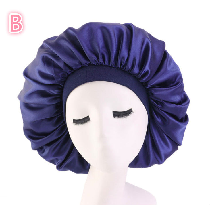 Wearing the Soluvique Satin Sleep Bonnet